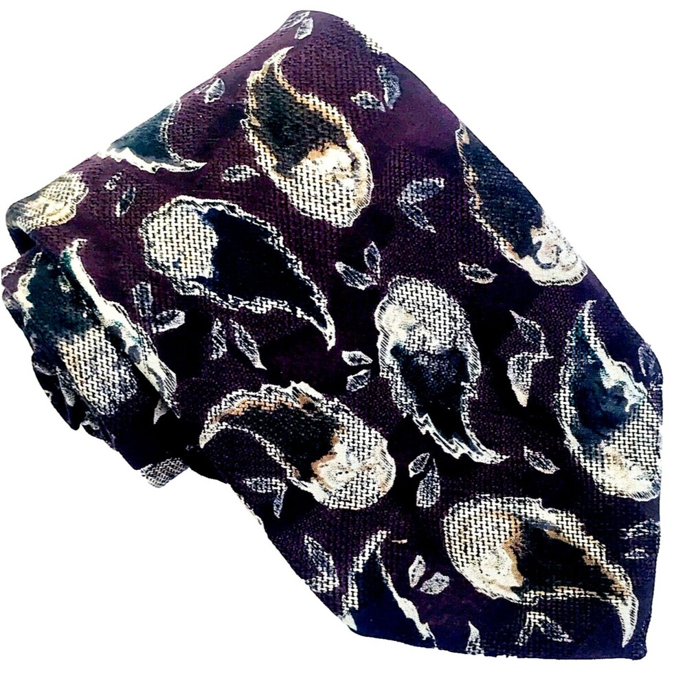 Robert Talbott Tie Best of Class Purple Italy Hand Sewn Bird Wings Feather Leaf